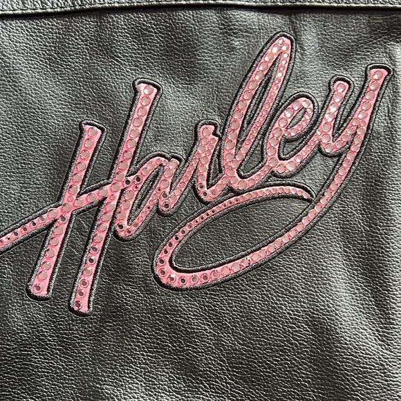 Harley Davidson leather jacket with pink rhinestone accents - Picture 3 of 6